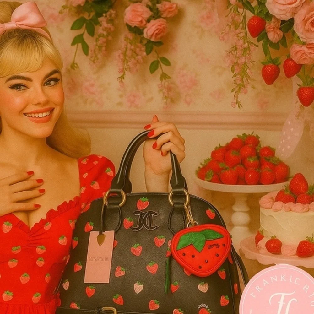 Juicy Couture Sweet N Juicy Strawberry Bowler Bag Black With Coin Pouch NWT